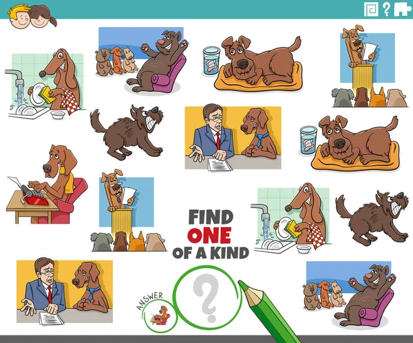 Cartoon Illustration Find One Kind Picture Educational Task Comic Dogs — Stockový vektor