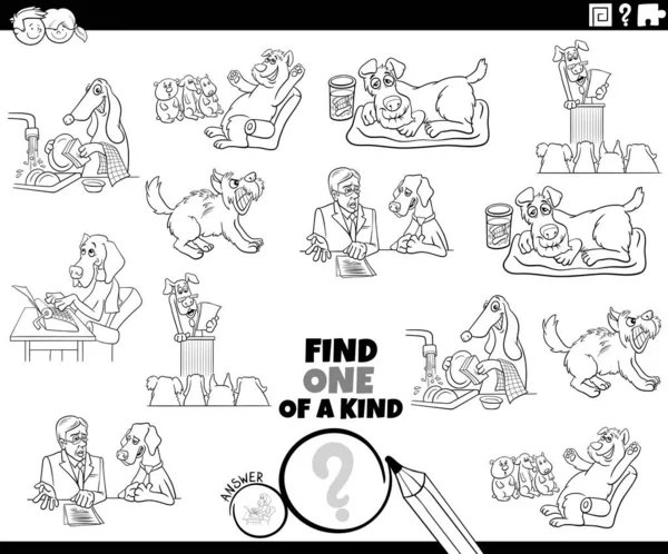Black White Cartoon Illustration Find One Kind Picture Educational Task — Stockvector
