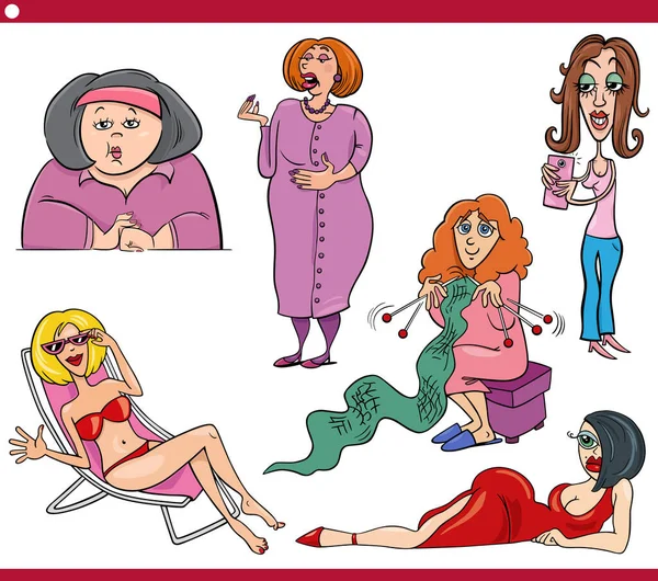 Cartoon Illustration Comic Women Characters Set — Stock Vector