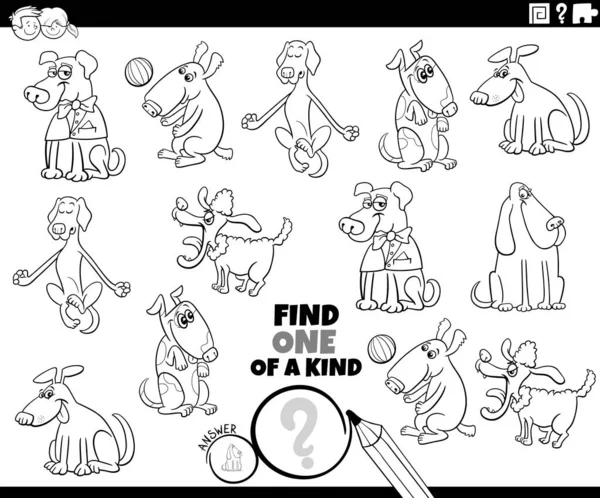 Black White Cartoon Illustration Find One Kind Picture Educational Task — Vector de stock