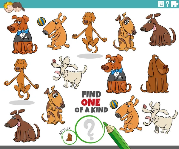 One Kind Picture Educational Task Comic Dogs Animal Characters — 스톡 벡터