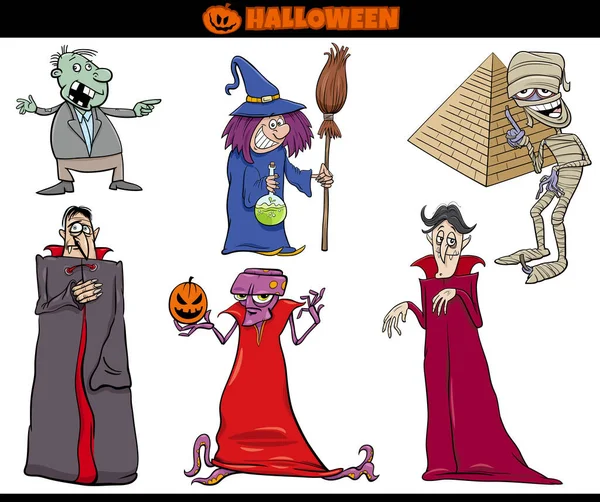 Tecknad Illustration Kusliga Halloween Semester Seriefigurer Som — Stock vektor