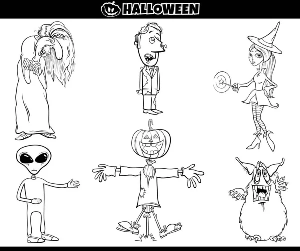 Schwarz Weiß Cartoon Illustration Von Unheimlich Halloween Urlaub Comic Figuren — Stockvektor