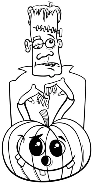 Czarno Biała Kreskówka Ilustracja Upiorny Charakter Zombie Halloween Dynia Kolorowanki — Wektor stockowy