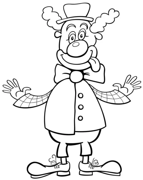 滑稽小丑表演人物形象着色页的黑白卡通画 — 图库矢量图片