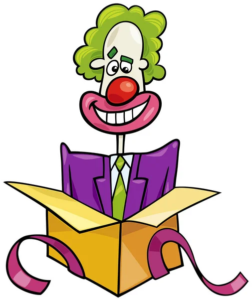 Illustrazione Dei Cartoni Animati Buffo Clown Che Esce Dalla Scatola — Vettoriale Stock