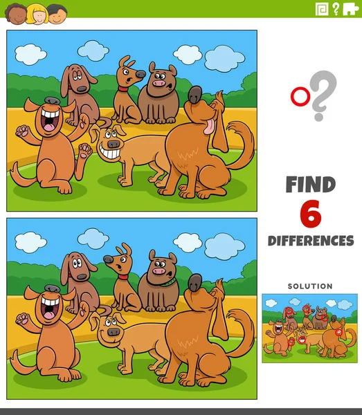 Cartoon Illustration Finding Differences Pictures Educational Game Funny Dogs Animal — Stock Vector