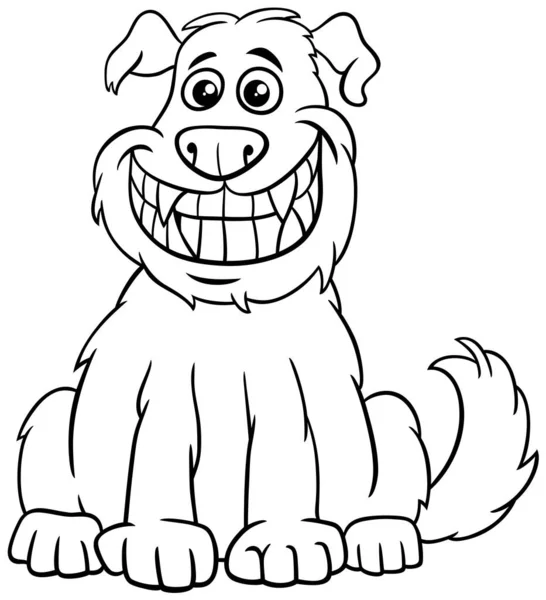 Dibujos Animados Blanco Negro Ilustración Perro Divertido Personaje Animal Sonriendo — Archivo Imágenes Vectoriales