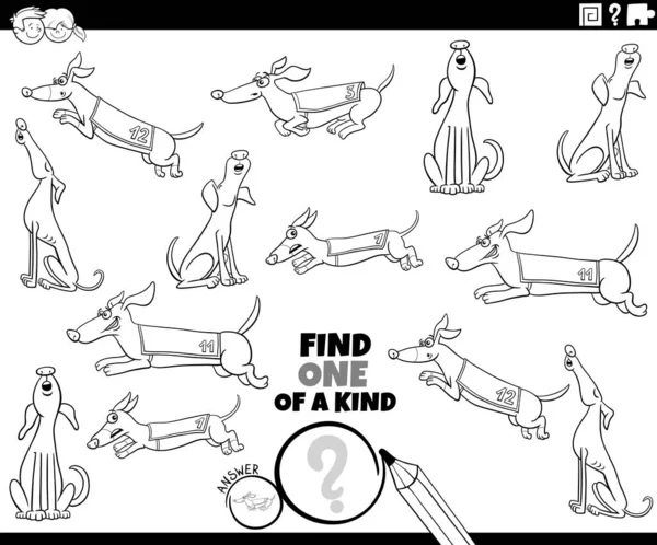 Black White Cartoon Illustration Find One Kind Picture Educational Task — 스톡 벡터