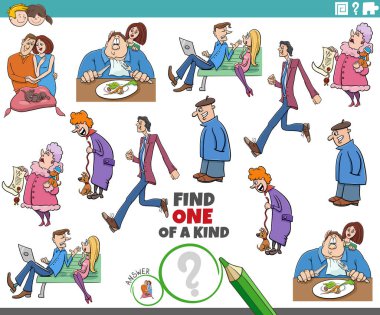 Çizgi film çizimi, komik karakterli, eğitici bir resim oyunu bul.