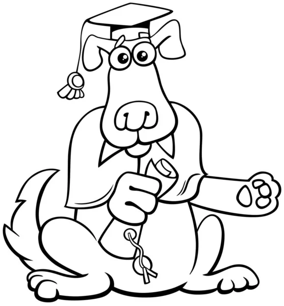 Černobílé Kreslené Ilustrace Legrační Absolvent Pes Zvíře Charakter Tóga Zbarvení — Stockový vektor