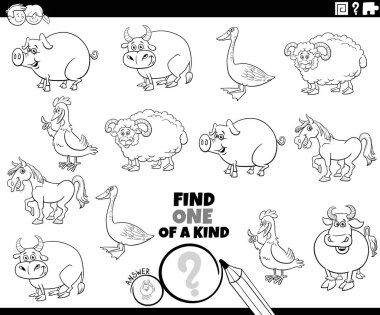 Çizgi film çizimleri, çizgi roman çiftliği hayvanlarının renklendirme sayfası olan eğitici bir resim oyunu.