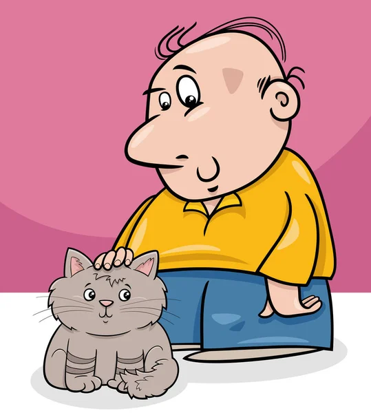 Dibujos Animados Ilustración Del Hombre Con Gato Gatito — Archivo Imágenes Vectoriales