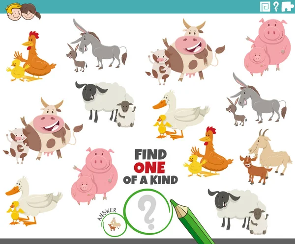 Dibujos Animados Ilustración Encontrar Uno Tipo Imagen Juego Educativo Con — Vector de stock