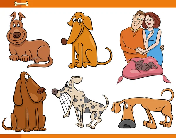 Desenhos Animados Ilustração Cães Filhotes Engraçados Conjunto Personagens Animais Cômicos — Vetor de Stock
