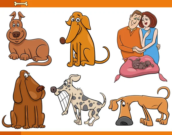 Dibujos Animados Ilustración Divertidos Perros Cachorros Comic Animal Personajes Set — Archivo Imágenes Vectoriales