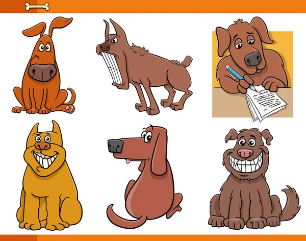 Cartoon Illustration Funny Dogs Comic Animal Characters Set — Stock Vector