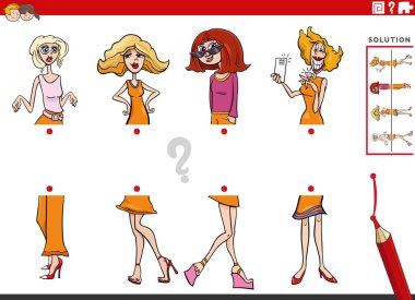 Kadın karakterlerle yarı yarıya resim eşleştirmenin eğitici görevinin çizgi film çizimi