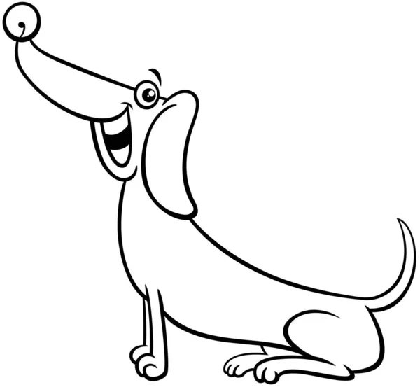 Desenho Animado Preto Branco Ilustração Engraçado Dachshund Cão Raça Pura —  Vetores de Stock