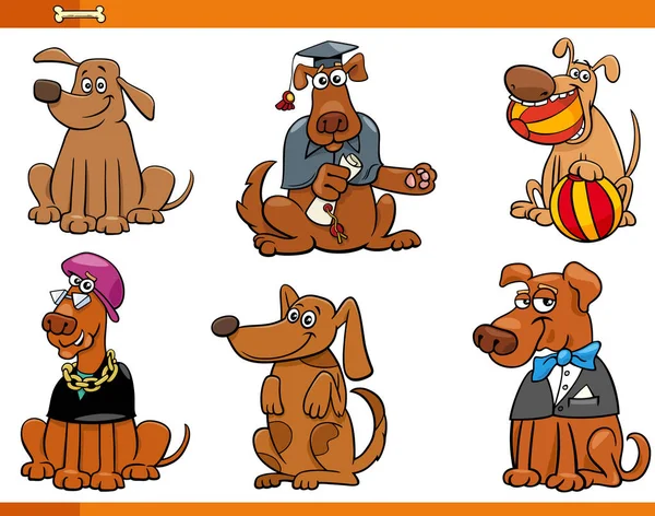 Desenhos Animados Ilustração Cães Engraçados Cachorros Conjunto Personagens Animais Cômicos — Vetor de Stock