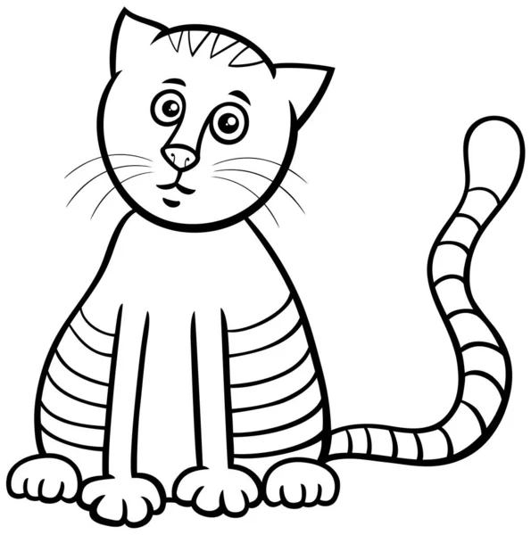 Ilustrasi Kartun Hitam Dan Putih Dari Halaman Pewarnaan Karakter Kucing - Stok Vektor