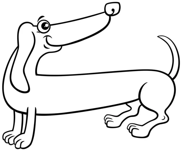 Schwarz Weiße Zeichentrickillustration Des Reinrassigen Dackels Hund Comic Animal Charakter — Stockvektor