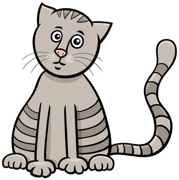 Desenhos Animados Ilustração Gato Cinzento Tabby Personagem Animal Cômico — Vetor de Stock