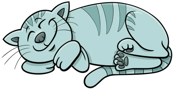 Tecknad Illustration Rolig Sovande Katt Komiska Djur Karaktär — Stock vektor