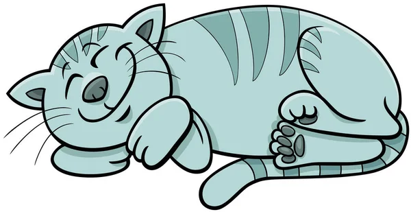 Cartoon Illustration Der Lustigen Schlafenden Katze Comic Animal Charakter — Stockvektor