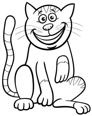 Komik kedi çizgi roman karakteri renklendirme sayfasının siyah beyaz çizimi
