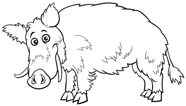 Illustration Dessin Animé Noir Blanc Coloriage Drôle Caractère Animal Sanglier — Image vectorielle