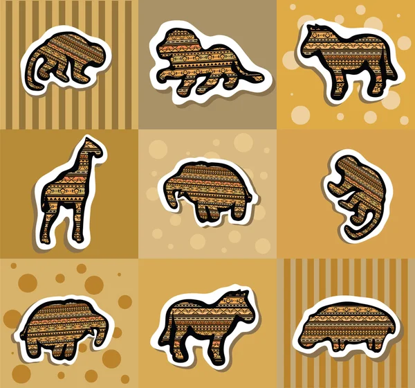 Different african stickers with animals — Stock Vector