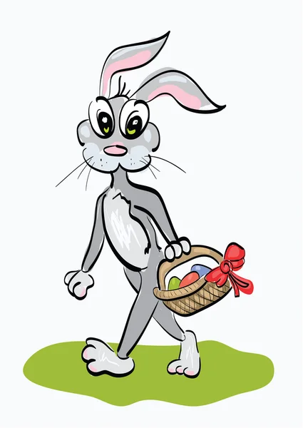 Drôle lapin soins un panier de Pâques — Image vectorielle