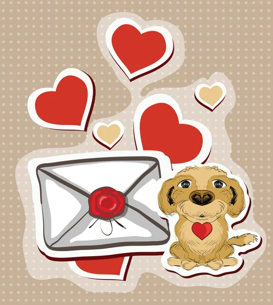 Lettre d'amour avec chien drôle — Image vectorielle
