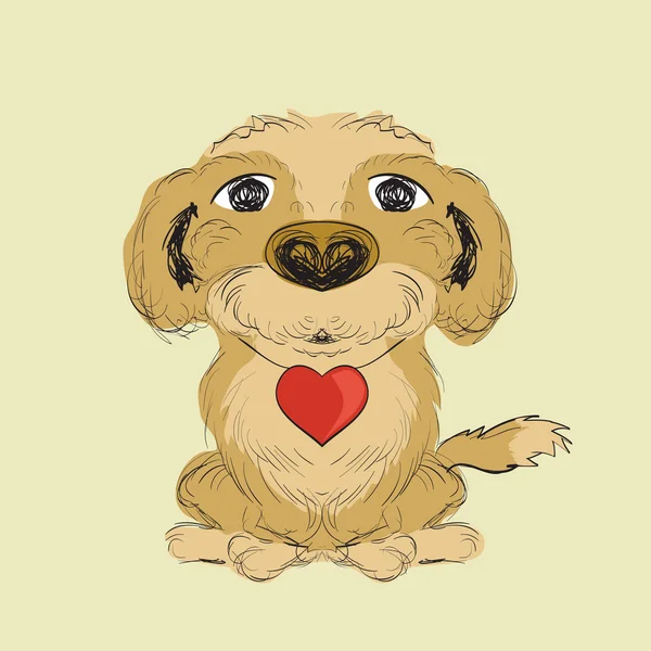Hund mit rotem Herzchen — Stockvektor