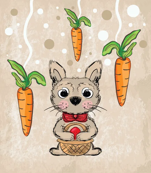 Conejo de Pascua sosteniendo una cesta con rojo — Vector de stock