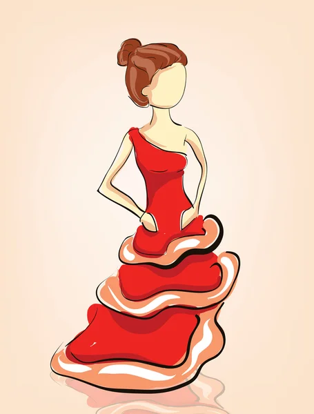 Femme avec robe rouge — Image vectorielle