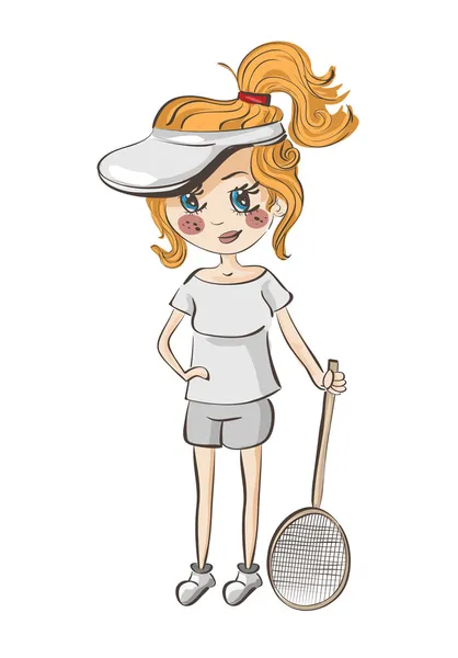 Chica con raqueta de tenis — Vector de stock