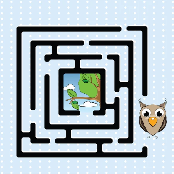 Maze with Owl and branch — Stock Vector