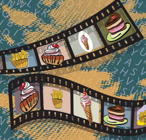 Film strips with photos of food — Stock Vector