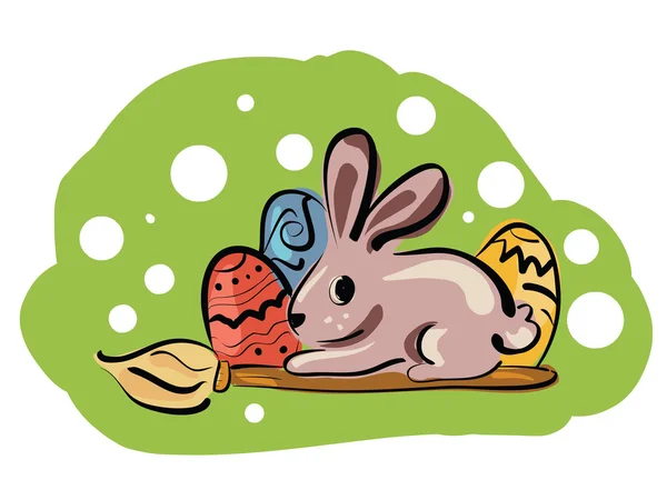 Illustrazione di coniglio grigio seduto sulla spazzola pittura — Vettoriale Stock