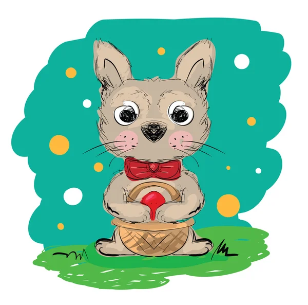 Conejo sosteniendo cesta de Pascua — Vector de stock