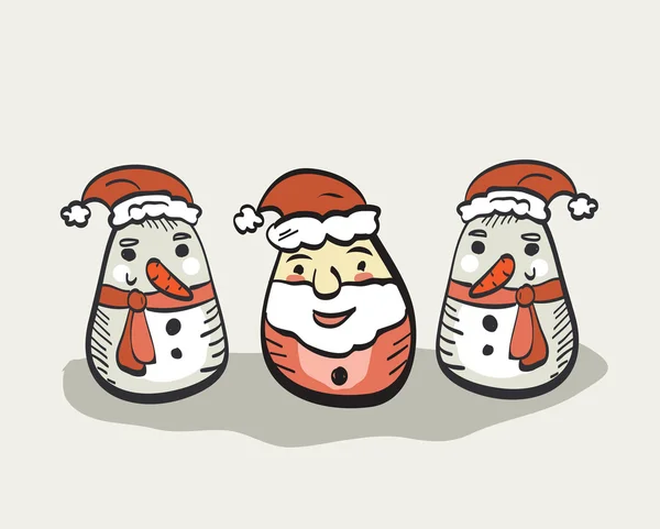 Red Snowmen and Santa Claus — Stock Vector