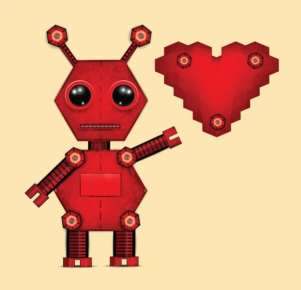 Red valentine robot with heart — Stock Vector