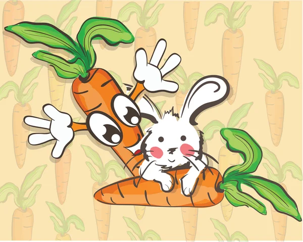 Conejo con zanahoria de dibujos animados — Vector de stock