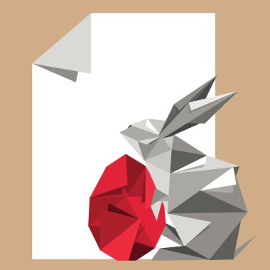 Kırmızı yumurta ile origami tavşan