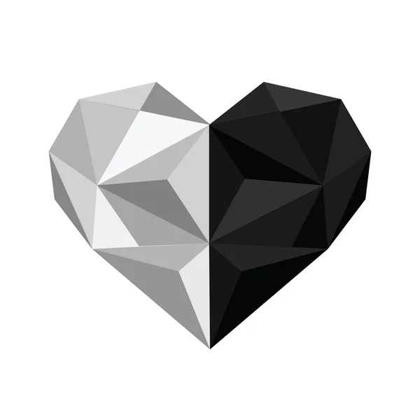 Zwart-wit origami hart — Stockvector