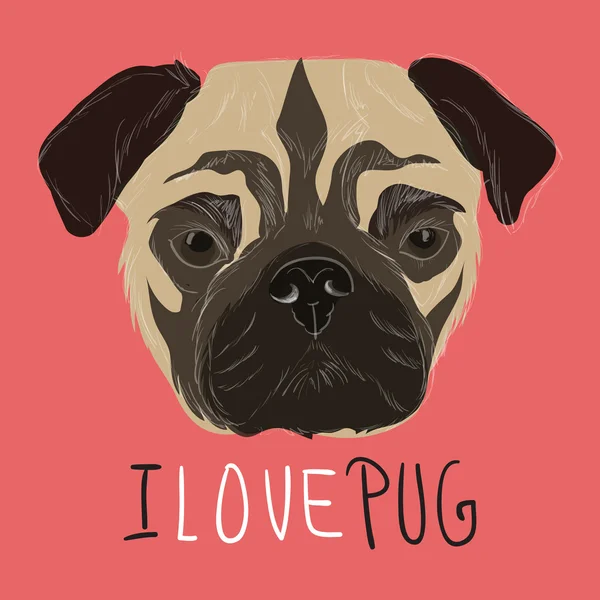 Adoro pug. — Vetor de Stock