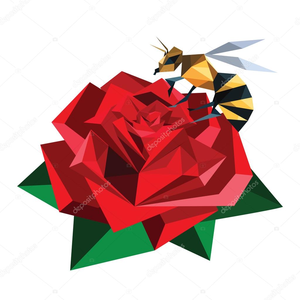 bee sitting on origami rose