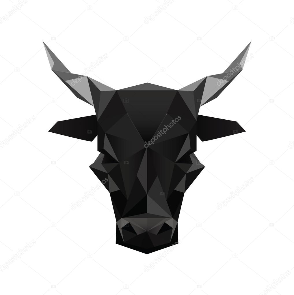 Illustration of black abstract origami bull symbol isolated on white background